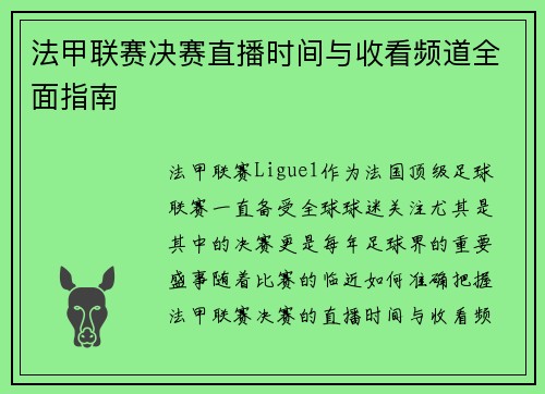 法甲联赛决赛直播时间与收看频道全面指南